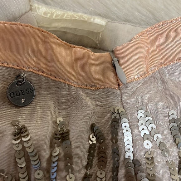 GUESS Mariel Sequined Taupe Blush Peach 28 S M Mini Skirt Lined Side Zipper - Picture 12 of 15